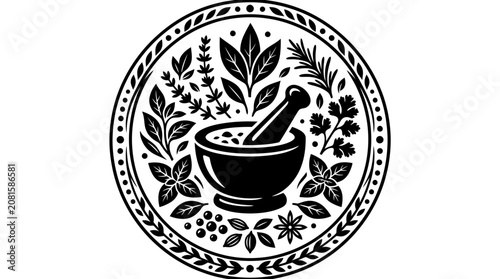 Quadro su tela Mortar and Pestle Herbal Medicine.