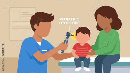 Schilderij op canvas Ear Infection Examination with Pediatric Otoscope