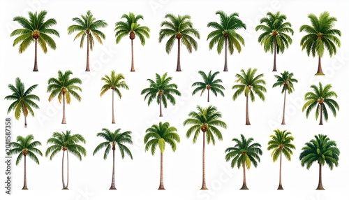 Tropical palm leaves cluster on white background.