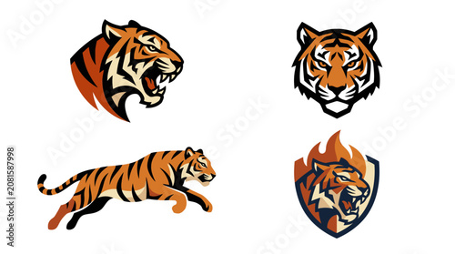 Photography Tiger heads and running tiger icons.
