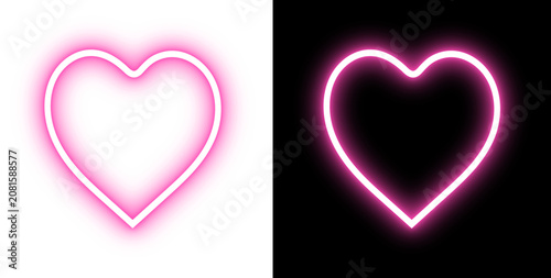 Pink neon heart outline transparent glowing love icon, Glowing heart outline isolated transparent PNG art, Neon love heart symbol transparent background design