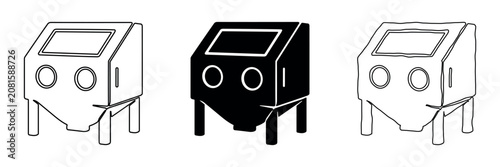 Fényképezés Three styles of a sandblasting cabinet: outline, solid, and hand-drawn