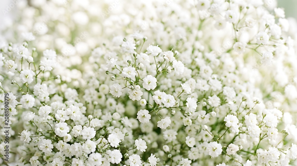 Obraz premium Close up view of delicate white baby breath flowers bouquet with gypsophila