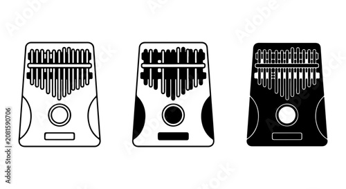 Obraz na plátně Kalimba Thumb Piano Icons Set, African Music Instrument Vector Graphics, Black a