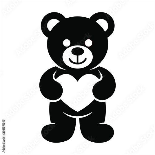Cute Teddy Bear Holding Heart Logo