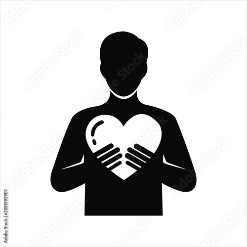 Man Silhouette Holding Heart Logo