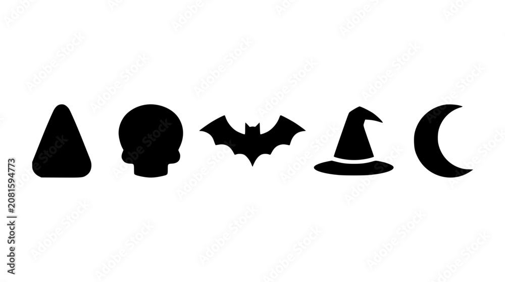 Fototapeta premium Halloween icons in silhouette against a white background for holiday design projects
