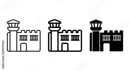 Obraz na plátne Prison Building Icons, Jailhouse Vector Graphics, Correctional Facility Symbols,