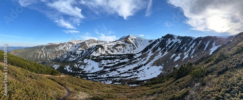 Panoramic landscape of Chornohora mountain range in spring