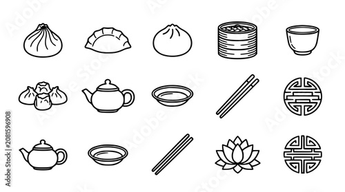 Foto Various Chinese Food Icons in a Clean Silhouette Style for Asian Cuisine Promoti