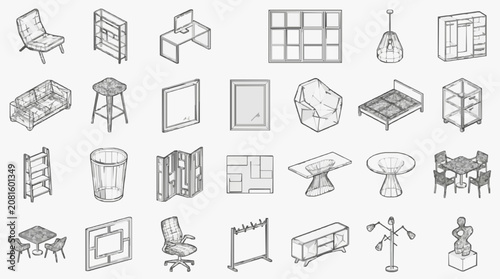 Photos Professional Minimalist Black and White Line Drawing Collection of Modern Furnit