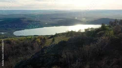 Southern Urals in spring: Irendyk ridge and Talkas Lake at sunset.