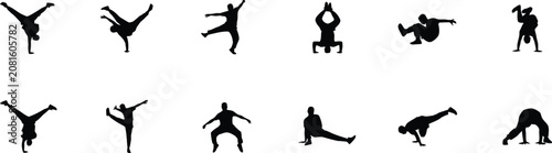 Foto Silhouette of people performing various gymnastic and breakdancing moves