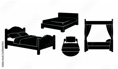 Slika na platnu Bed and Bedroom Furniture Icon Set with Diverse Bedframe Designs and Sleep Comfo