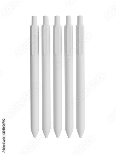 Foto Blank White Pens Mockup Set Featuring Five Minimalist Stationery Items Isolated