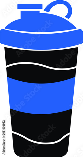 Blue and black protein shaker bottle design for fitness training and sport nutrition