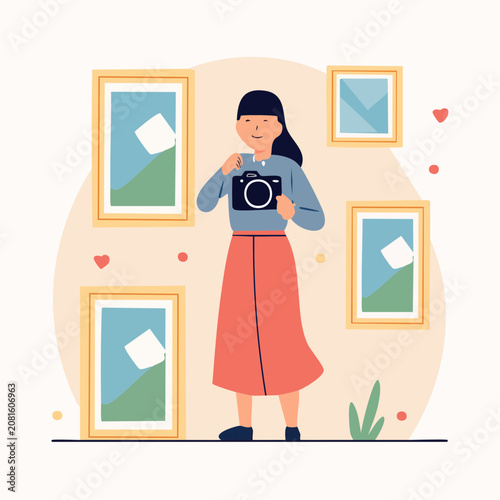 Woman taking a picture with a camera.