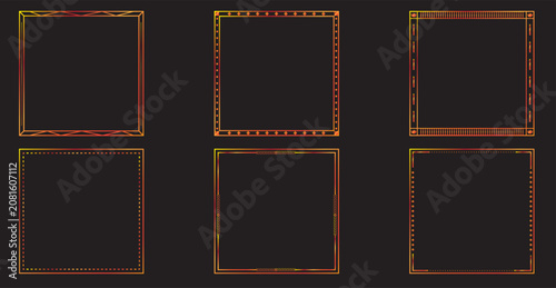 Set of decorative golden square frames with grunge and dashed borders decoration collection