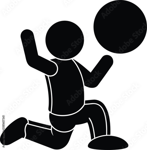 Black silhouette icon of a person playing basketball and holding a ball