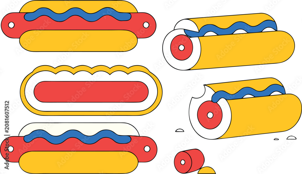Fototapeta premium Collection of hot dog fast food vector icons