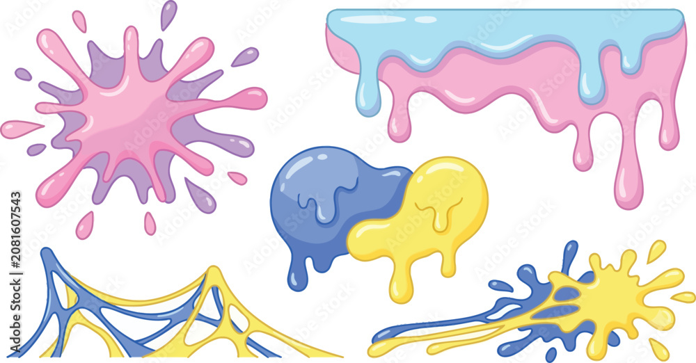 Fototapeta premium Set of Playful Melting Slime Graphics