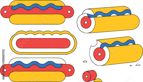 Картината върху платно Collection of hot dog fast food vector icons