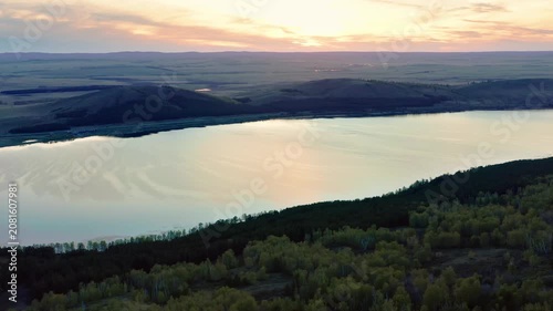 Southern Urals in spring: Irendyk ridge and Talkas Lake at sunset.