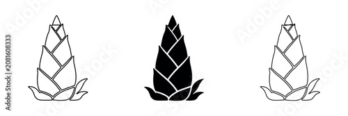 Foto Bamboo shoot icons in outline, solid, and hand-drawn styles for design