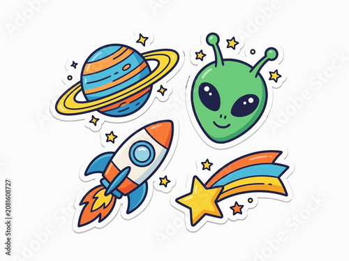 Alien Space Cartoon Stickers.