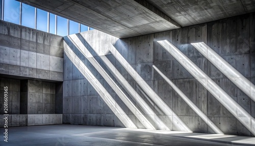 Modern concrete building exterior with water flow and glass windows.