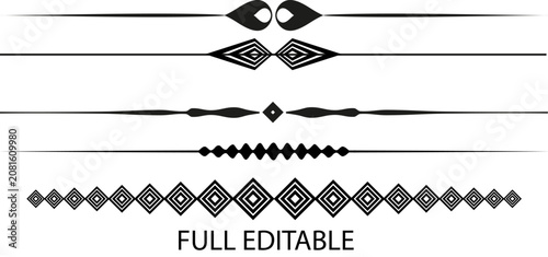 Obraz na plátně Editable tribal patterns, black geometric borders, vector ornamental lines, full
