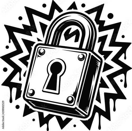 An illustration of a padlock with a keyhole surrounded by abstract graffiti