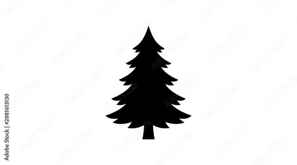 Obraz premium Black pine tree silhouette, Christmas tree icon, vector tree symbol, minimalist evergreen