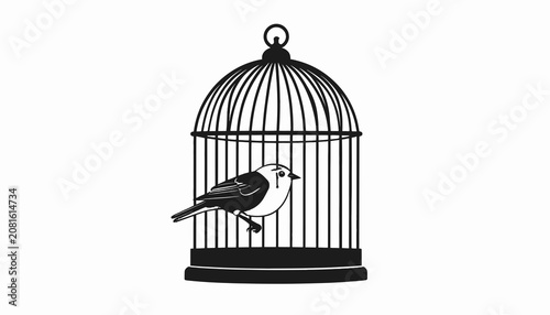 Konstfotografi Bird Sitting in Small Cage.