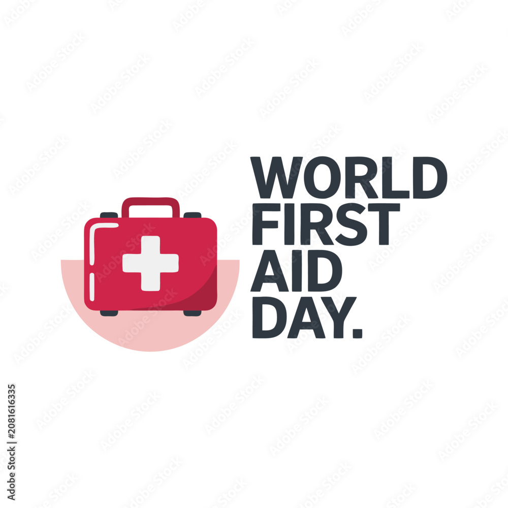 Fototapeta premium World First Aid Day conceptual illustration with a medical kit icon.