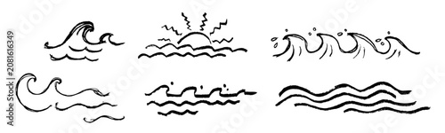 Sea wave crayon icon. Hand drawn water flow