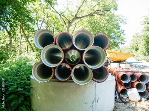 water pipe on the ground. street pipeline repair
