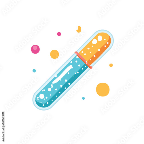 Colorful test tube with liquid and molecules