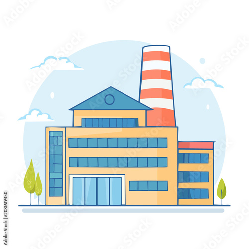 Flat design house with blue roof and orange walls