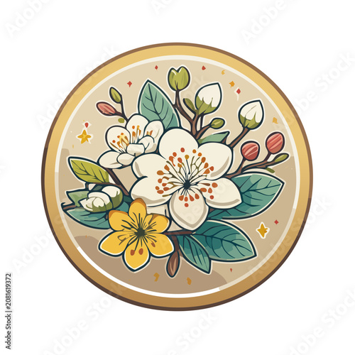 Flat illustration of a flower bouquet in a circular frame