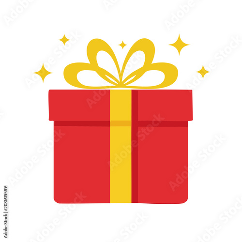 Red gift box with yellow bow and stars