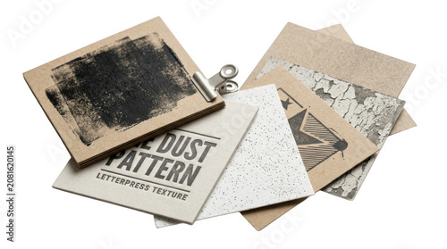 Craft paper samples with distressed textures during studio lighting isolated on transparent background