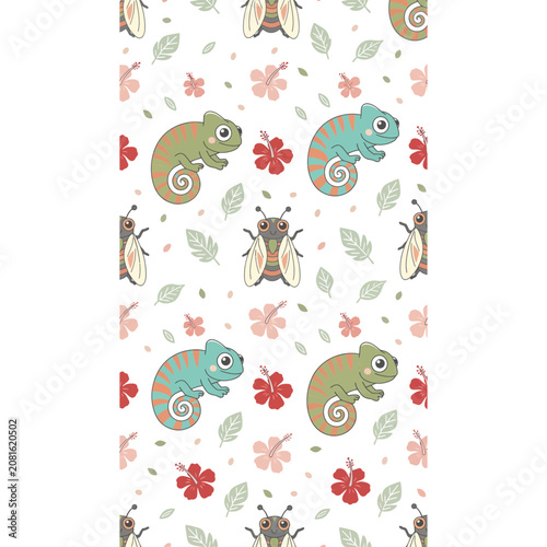 Cute Chameleons and Insects Pattern