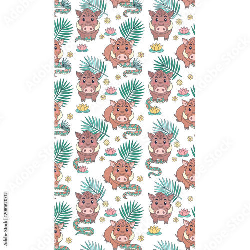 Cute Warthogs and Snakes Pattern