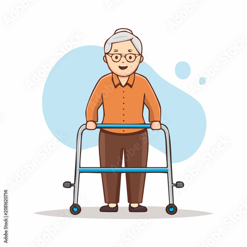 Elderly Woman with Walker Illustration