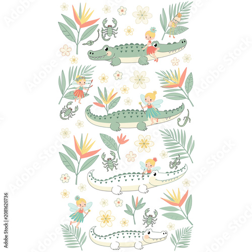 Fairies Riding Alligators with Scorpions and Flowers