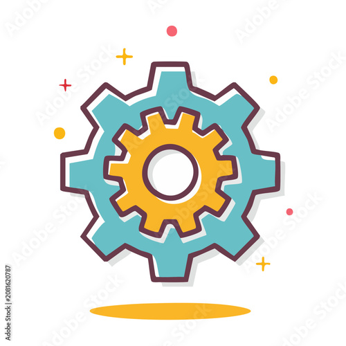 Flat design gear icon with teal and orange colors