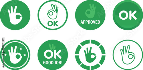 Green OK Hand Sign Circles with Approval and Confirmation Concepts