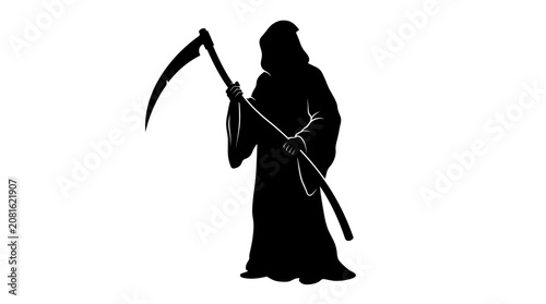 Quadro su tela Helloween Black silhouette grim reaper, death icon, scythe symbol, vector illust