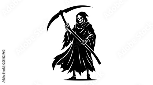 Fotografie Helloween Grim Reaper, Death Icon, Black Vector, Silhouette Illustration, Reaper